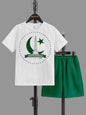 2 Pcs Boy's Blended Printed Knicker And Shirt Set
